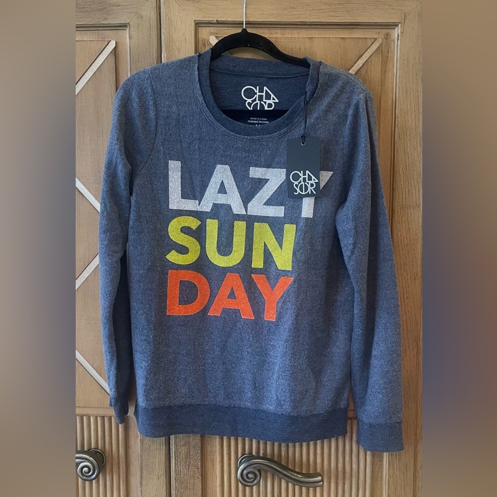 Chaser Heather Blue Sweatshirt with Bold Print